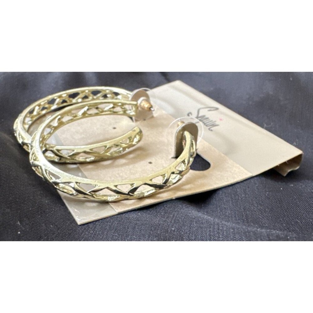 Sequin Brand Hoop Earrings Bohemian Gold Tone 1 3/4" Openwork Infinity NEW $34